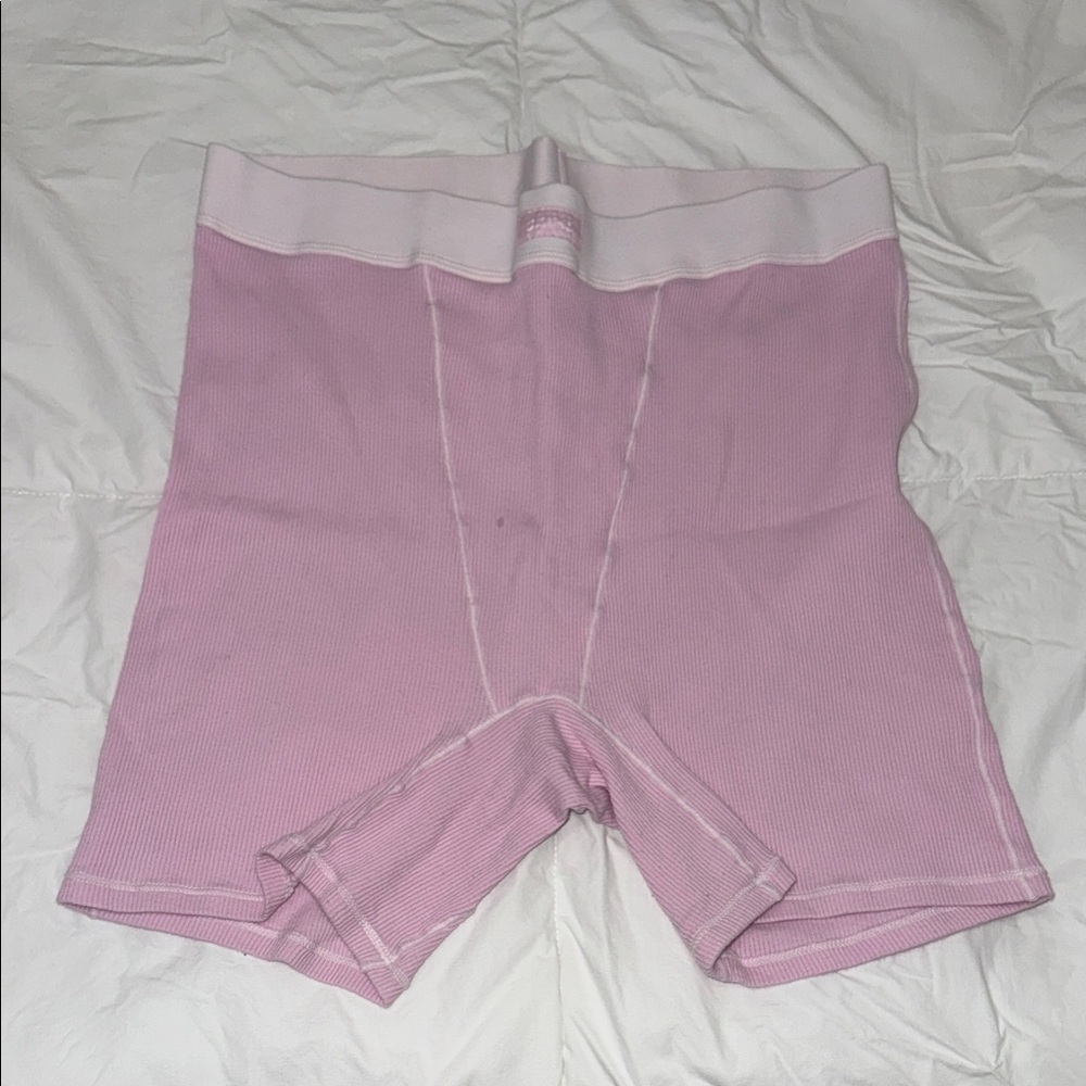 High-Waist Pink Ribbed Shapewear Shorts